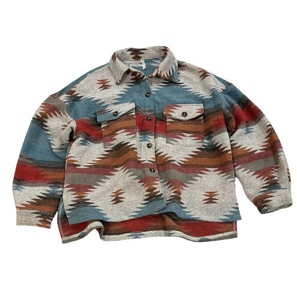 ePretty Chicago Aztec Overshirt Shirt Womens Size L Multicolor Blanket Relaxed - Picture 2 of 8